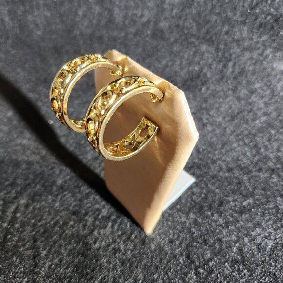 Coach Gold Openwork Hoop Earrings - Picture 2 of 9